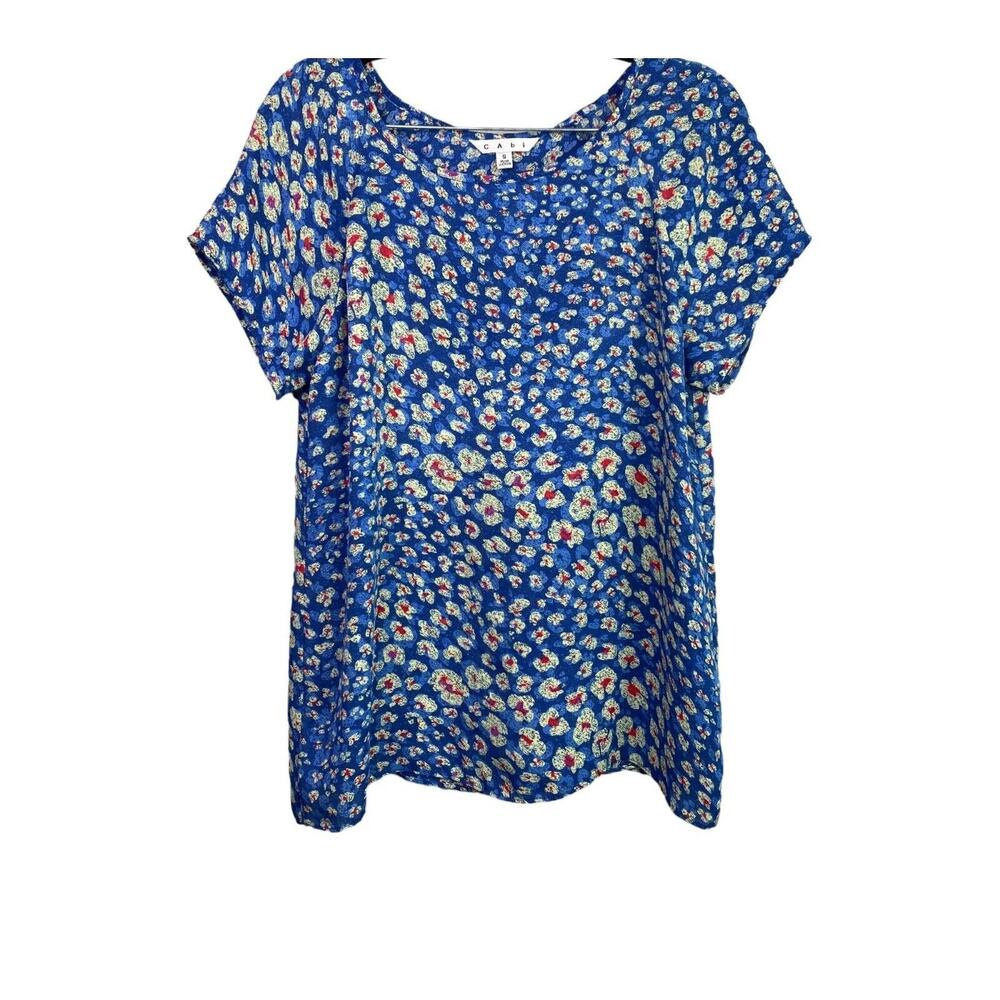 CAbi Blue Floral Short-Sleeve Blouse